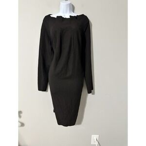 Lilith Paris Brown Wool Blend Pleated Boat Neck Sheath Dress Size 42 L